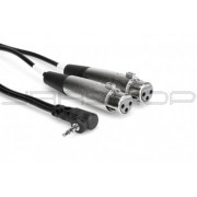 Hosa CYX-401F Camcorder Microphone Cable, Dual XLR3F to Right-angle 3.5 mm TRS, 1 ft